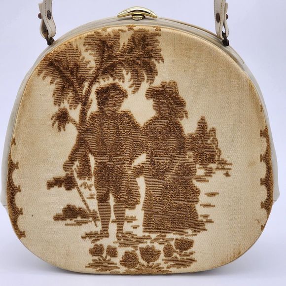 Vintage 1950s Triangle New York Victorian Era Couple White Bag - Picture 5 of 11